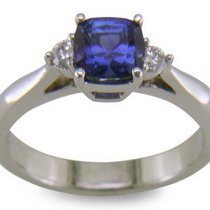 Platinum Sapphire & Diamond Ring - New
